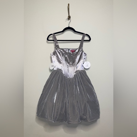 STAUD Landscape Silver Mini Dress in Silver - Picture 6 of 10